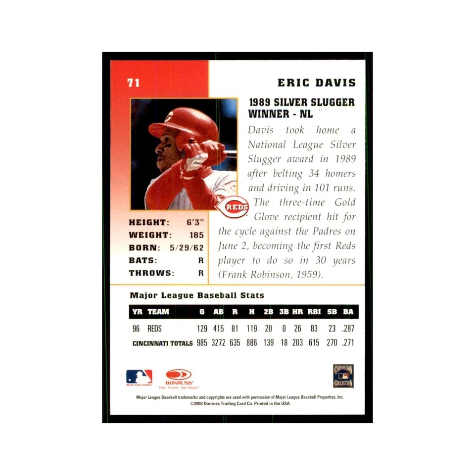 2003 Donruss Champions Eric Davis Baseball Cards #71 - Image 2 of 3