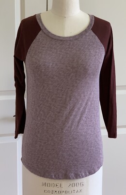 J CREW WOMEN'S SIZE XS BASEBALL TEE TOP SHIRT 3/4 SLEEVE JCREW  Burgundy/Purple