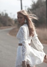 Pasduchas Glasshouse Dress white Sze 10 boho ruffle long sleeve fit & flare $289