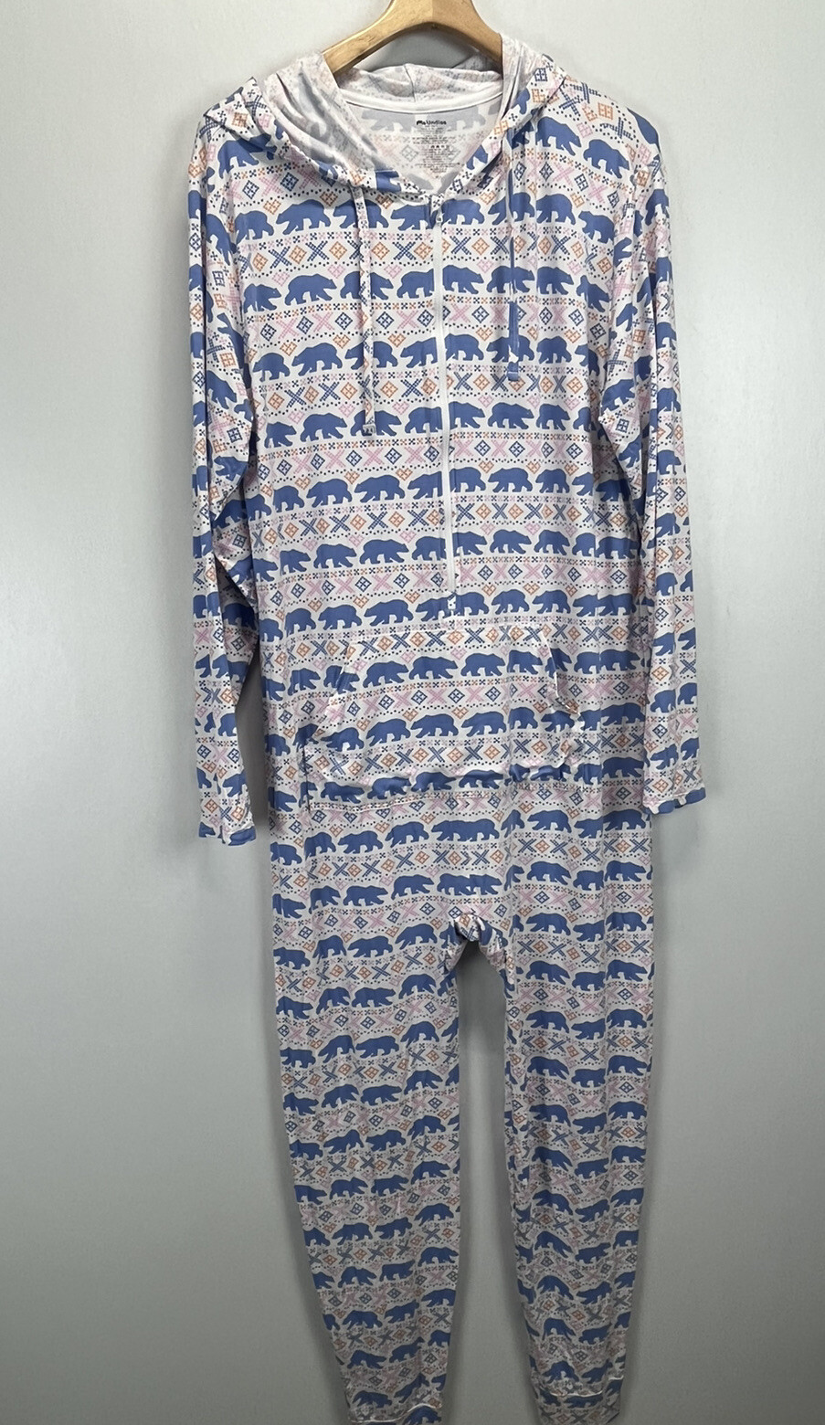 Meundies One Piece Pajamas Zip up Long Sleeve Hood EU… Gem