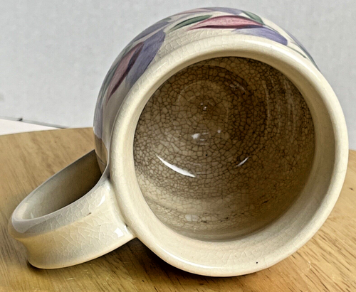 Signed Studio Art Stoneware Pottery Coffee Tea Mug Floral Handmade Crackle Glaze - Picture 7 of 11