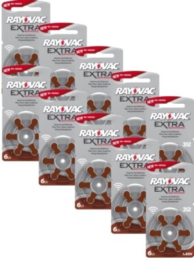 60 x Stück Rayovac Hörgerätebatterien Knopfzelle Größe 312 PR41 10 x 6er Blister