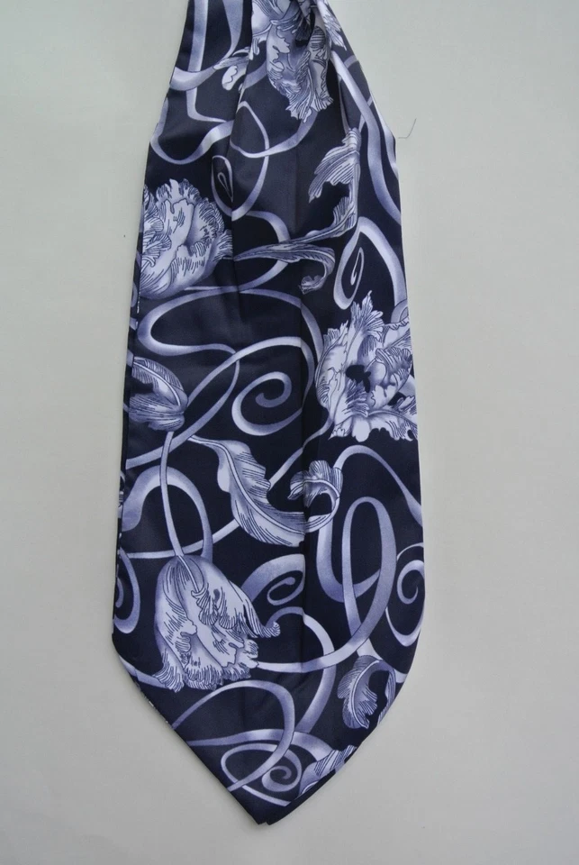 Combo cuadrado de bolsillo Ascot Cravat satinado floral púrpura blanco mezcla de seda Foto 2 de 4