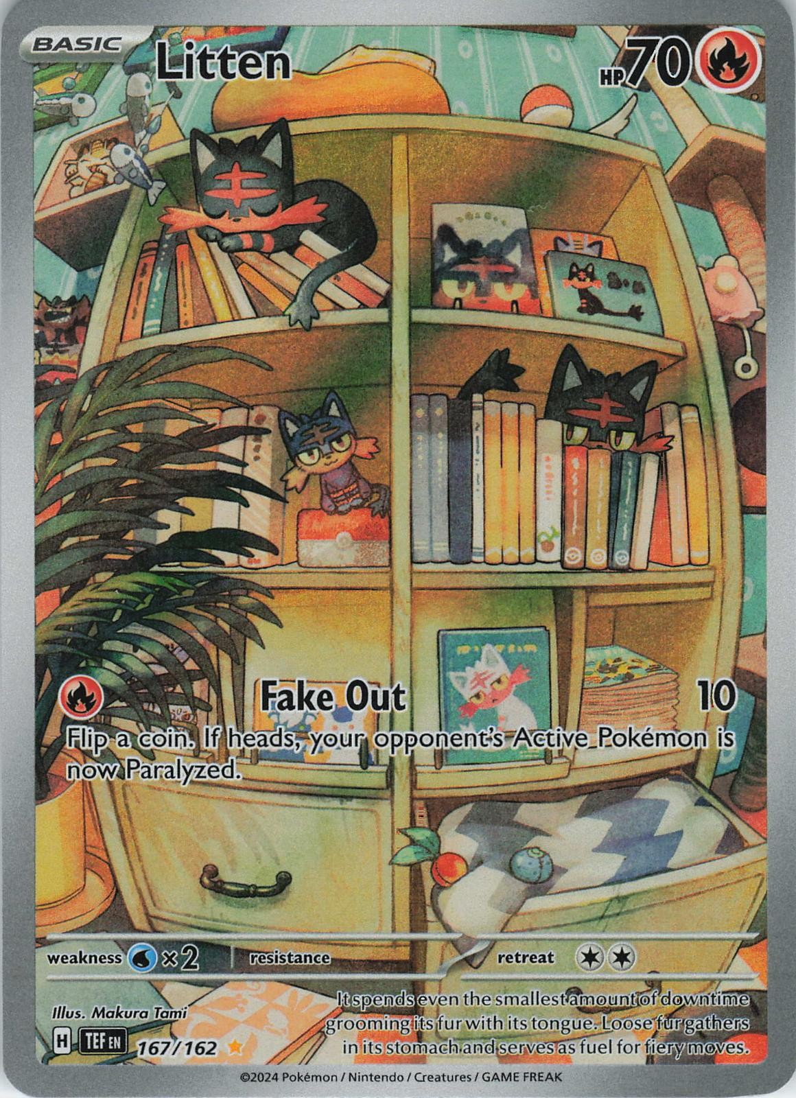 Litten 167/162 Illustration Rare Temporal Forces Pokemon Holo Near Mint