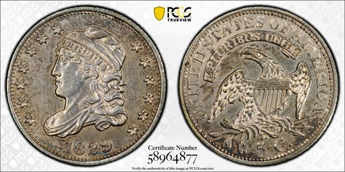 1829 Silver Capped Bust Half Dime Philadelphia Mint PCGS AU Details Cleaned