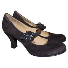 Sofft Mary Jane Heels Women's Size 8.5M Brown Leather Suede Bohemian Shoes 