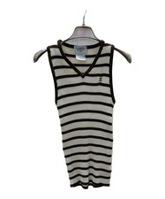 CHANEL Rib Knit Striped Dress/ Ivory x Brown/ Size: 44