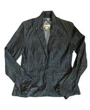 Lucky Brand Women s S Blue Solid Button Front Blazer Jean Jacket w/ Pockets