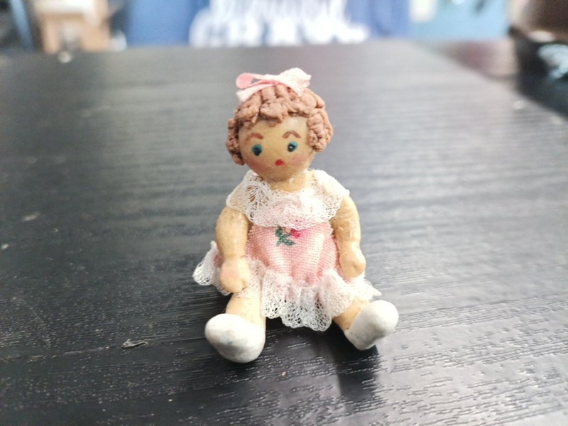 DOLLHOUSE MINIATURE TINY HANDMADE BABY DOLL DRESSED IN PINK