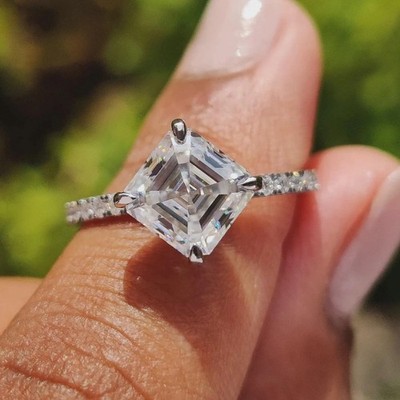 3.20CTW Princess Cut VVS1 D Moissanite Engagement Ring In 14k White Gold Plated