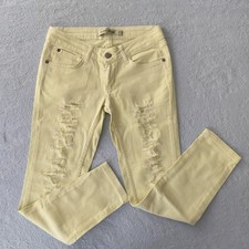 Yellow Beetle Neon Yellow Distressed Skinny Cropped Jeans Denim Pants Size 4