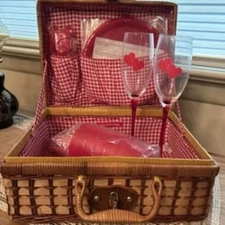 Wicker Picnic Basket with Plates and Utensils