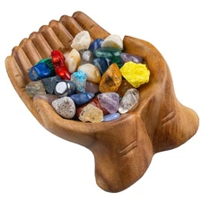Curawood Carved Hands Offering Bowl - Crystal Holder for Stones, Rock Collect...