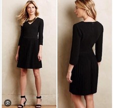 Ganni Anthropologie Fulton Pleated Textured Mini Dress Black Cross Knit S NWT