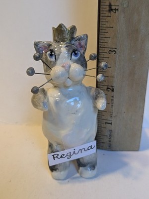 Regal Ragdoll Regina, Small WhimsiClay Cat w/ Golden Crown.  Handmade Original