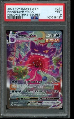 PSA 9 MINT Pokemon Gengar VMAX Fusion Strike Secret Rare 271/264