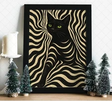 Psychedelic Black Cat Poster | Trippy Optical Illusion Wall Art