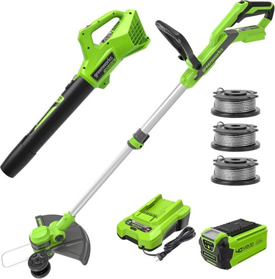 #ad Greenworks 40V 13 Inch Cordless New Combo Trimmer Blower Spools Green $139.77