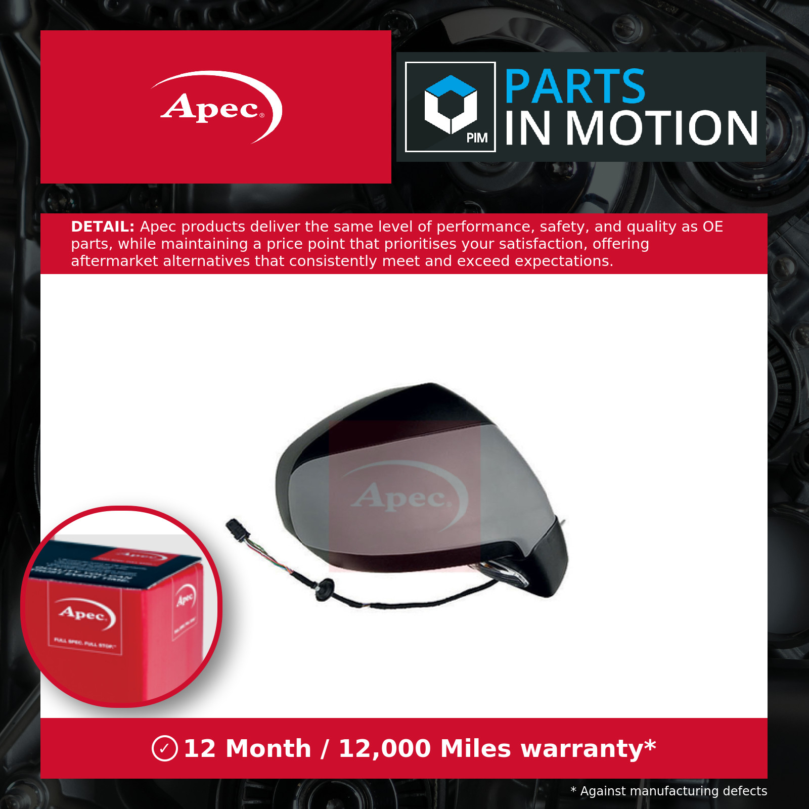 Door / Wing Mirror Right AMR2142 Apec 8153ZG Genuine Top Quality Guaranteed New