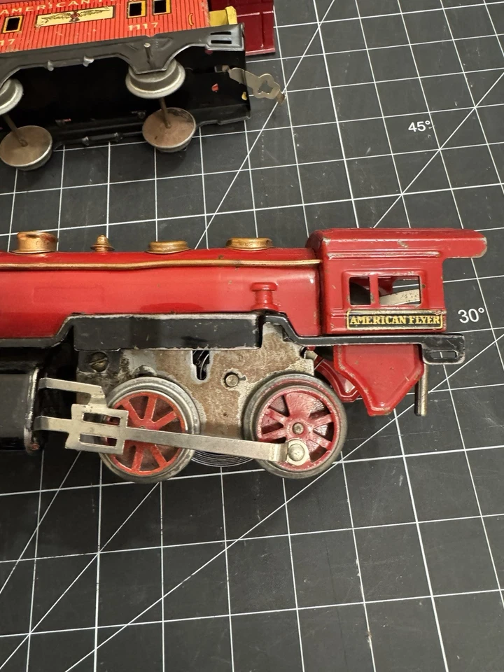 1900-е American Flyer Колея O Заводной Оловянный Поезд Набор с 5 Оловянными Автомобилями и Путями - Изображение 3 из 4