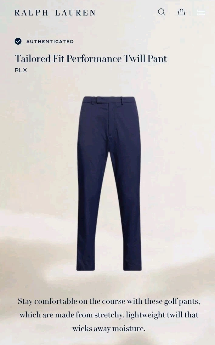 RLX Ralph Lauren Pants Mens 34x34 Tailored Fit Performance Twill Golf Wicking