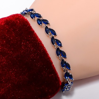Blue Sapphire - Simulated 925 Sterling Silver Adjustable Bracelet 7-8'' B141340