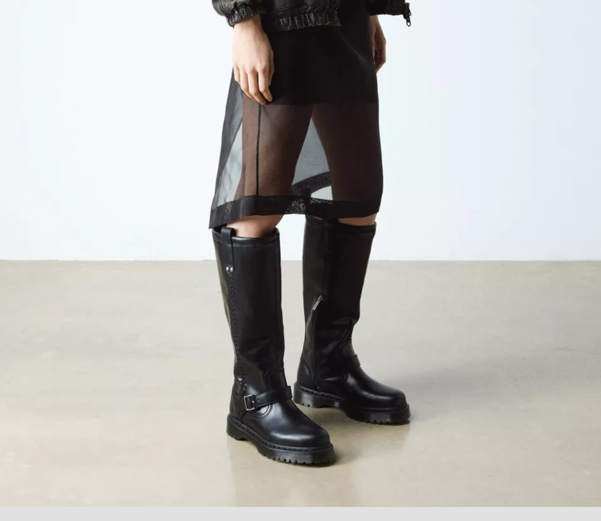 DR. MARTENS ANISTONE KNEE HIGH Orleans Leather Biker Boot MSRP$290