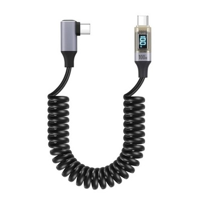 USB C Kabel Spiralkabel 90 Grad Schnellladung Datenübertragung LED Display