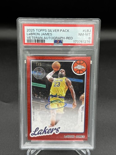 2025 Topps Chrome Silver Pack 1980-81 Lebron James Veteran Red Auto /5 PSA 8