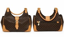Rioni Brown Monogram Shoulder Bag Leather Trim Buckle Accent