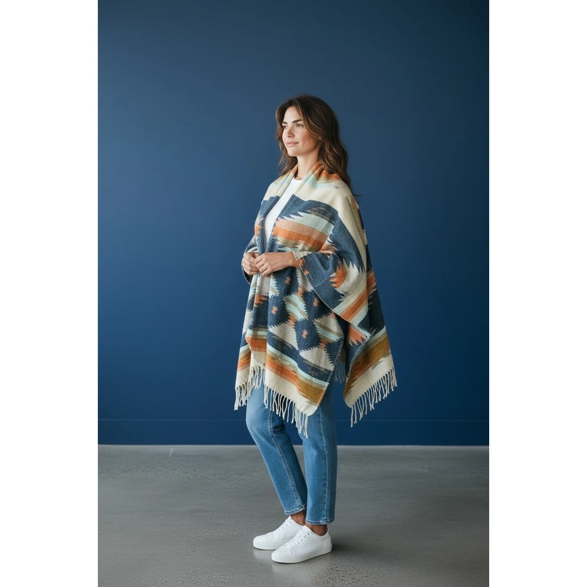 Free People Cabbie Fairisle Geometric Boho Euro Scandi Girl Hippie Hooded Scarf Free People Geometric Scarves & Wraps for Women for sale | eBay main image 2