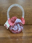 Vintage Fenton Art Glass Cranberry Daisy basket w/ Fern & Daisy Pattern & Handl