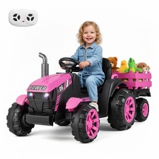 COSTWAY 24V Ride On Tractor Kids Electric Vehicle with RGB LED Headlights-Pink