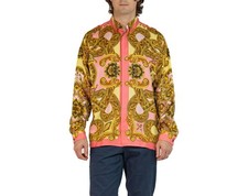 1990S Gianni Versace Pink & Gold Silk Dress Shirt With Original Baroque Scrolls