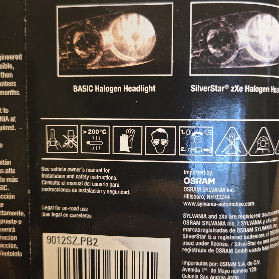 Sylvania Silverstar ZXE 9012 HIR2 55W Two Bulbs Head Light Dual Beam Replacement - Image 2 of 2