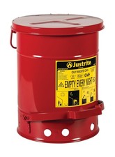 Justrite 6 Gallon Galvanized Steel Oily Waste Can, 16" x 12" Metal Oil Rag Sa...