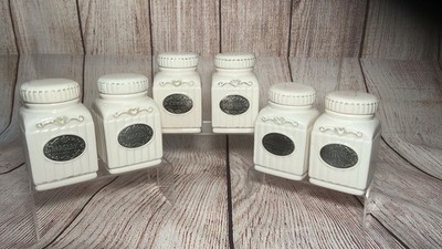 Vintage Stil Keramik Kräuter Kanister Gläser x 6 Französisch Landhaus #1213