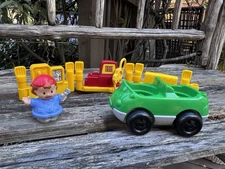 Fisher Price Little People Mechanic With Gas Pump, Car and Phone Bank and Fence