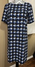 Tommy Hilfiger black/blue/white Dress  A-line houndstooth shift  Size 4 
