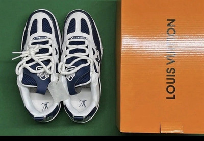 Louis Vuitton Men s Low Top Lace-Up Athletic Sneakers, White/Blue New w/ Box