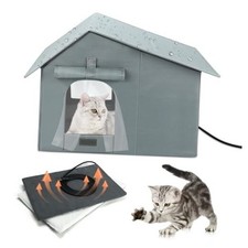 Heated Outdoor Cat House,Extra-Wide Waterproof Heat Feral 13.4"D 19.7"W 16.2  H