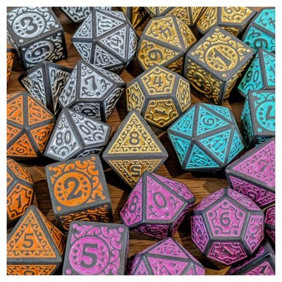 Poly DND Würfel Set Zwergenrunen (Farbe wählbar) 7 Stück D&D TTRPG D20 Spiel Würfel