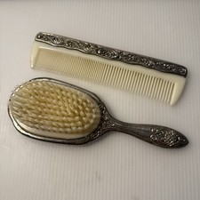 GODINGER Silver Plated 2 Piece Dresser Vanity Set 1987 Vintage Brush And Comb