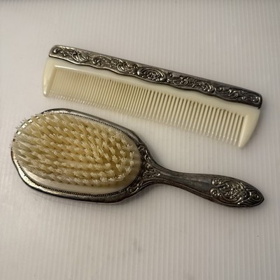 GODINGER Silver Plated 2 Piece Dresser Vanity Set 1987 Vintage Brush And Comb