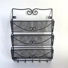 Entryway Black Metal Key hook Mail Organizer Scrollwork Top Mid Century Modern