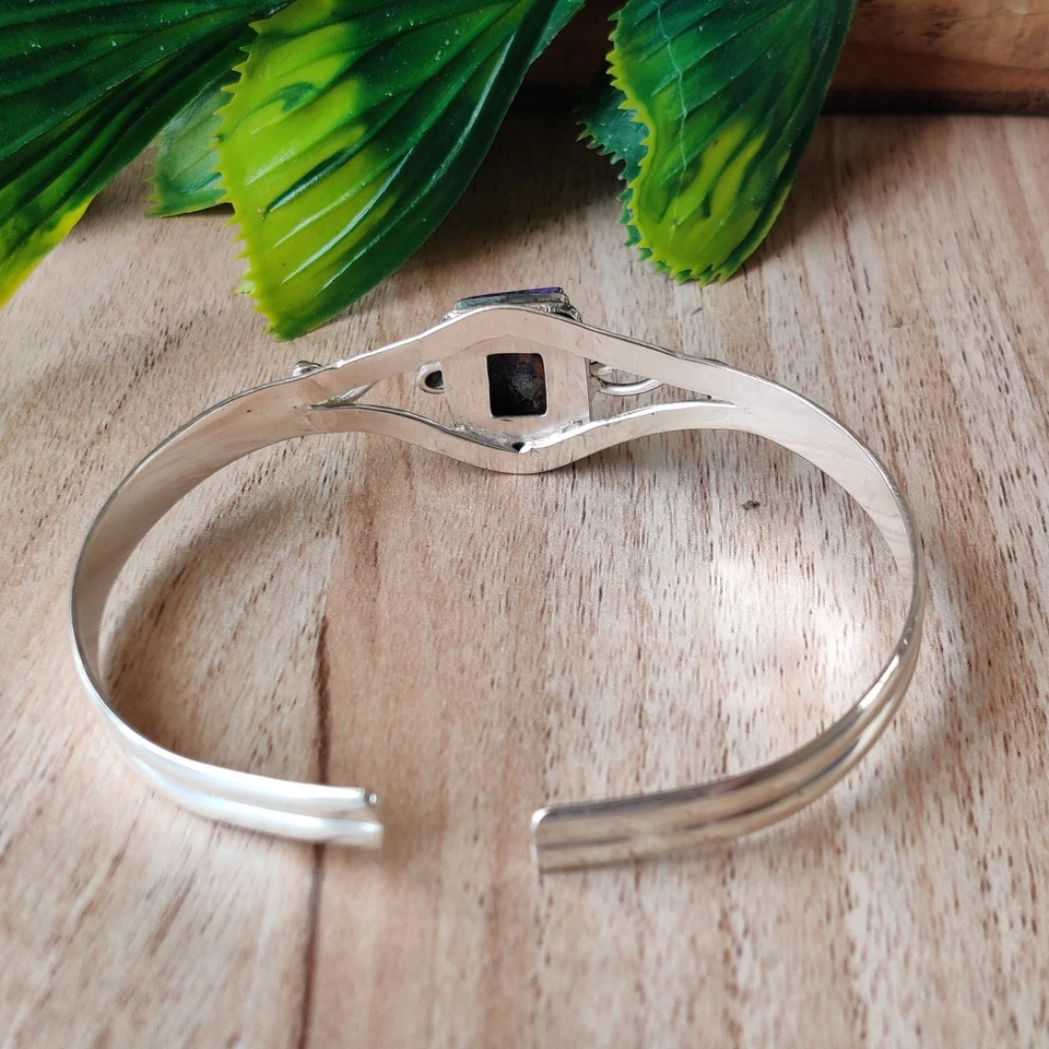 Pulseira de presente de casamento prata esterlina 925 pedra preciosa turquesa cobre roxo PG7876 - Imagem 4 de 4