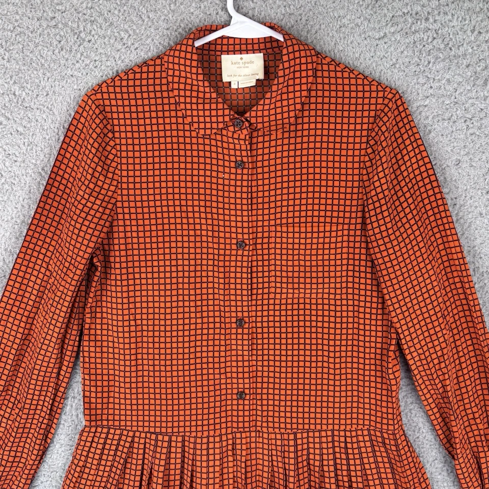 Vestido falda plisada con botones manga larga a cuadros Kate Spade New York talla 4 Foto 2 de 4