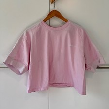 Adidas Originals Women's Pink Boxy Crop Top T-Shirt Embroidered Trefoil Large L