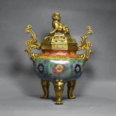 Pure Copper Cloisonn É Twisted Hexagonal Double Ear Animal Cover Incense Burner