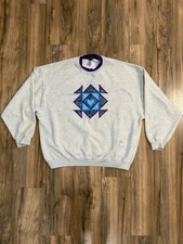 Vintage Y2K 2000s Aztec Purple Heart Embroidery Gray Crewneck Sweatshirt 3XL